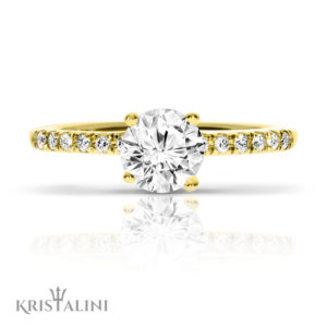 Classic Diamond Engagement Ring Four prongs set with Diamonds on the sides