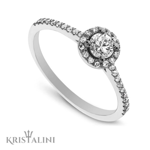 Classic Halo Engagment Diamond Ring set with Diamonds on each side